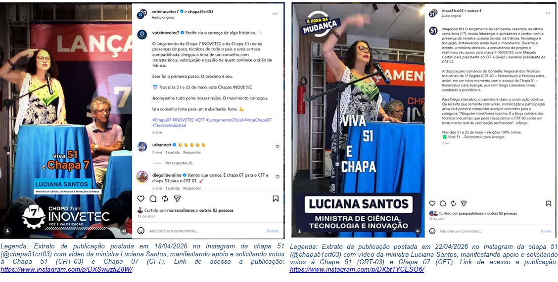 ELEIÇÕES DO CRT-03 MARCADAS POR DENÚNCIA DE ABUSO DE PODER POLÍTICO COM SUPOSTO ENVOLVIMENTO DE MINISTRA DE ESTADO